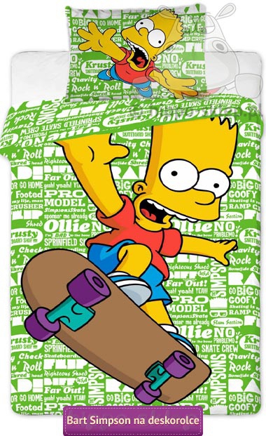 Pościel z Bartem Simpsonem na deskorolce zielona 140x200 lub 135x200