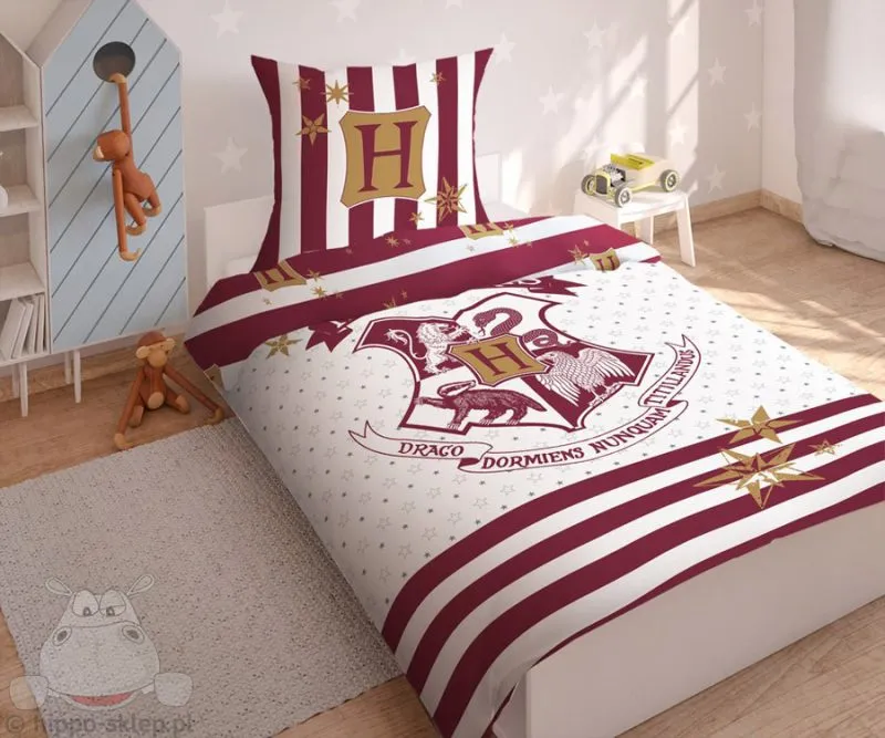 Pościel Harry Potter 160x200 w bordowe paski i gwiazdki