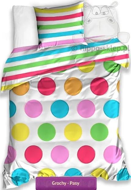 Kolorowa pościel w grochy i pasy 140x200 i 135x200