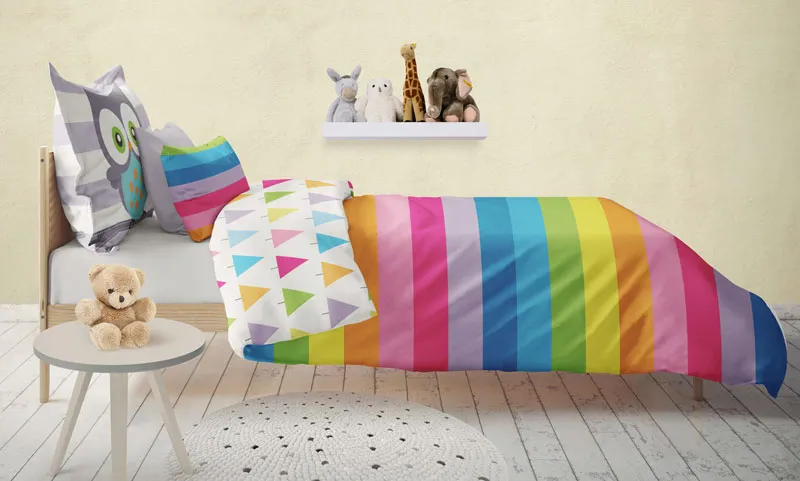 Kolorowa pościel dla dzieci w paski z sową 160x200