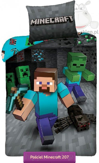 Pościel Minecraft szara Steve, Zombie i Creeper 140x200