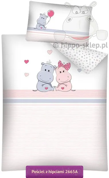Mała pościel do łóżeczka w hipopotamy 80x120,130x90 i 135x100