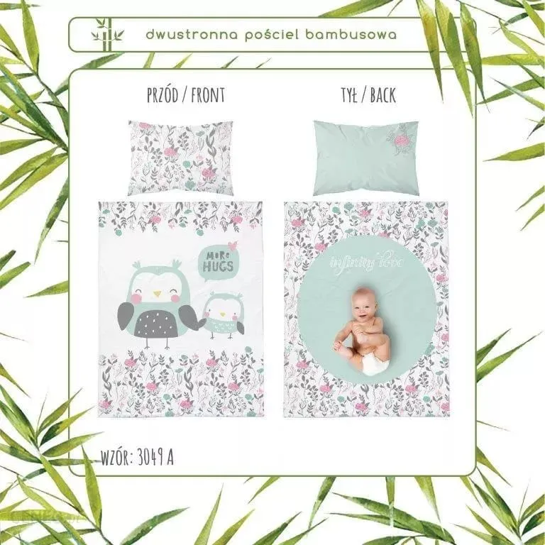 Dwustronna pościel z sówkami dla niemowląt 90x130