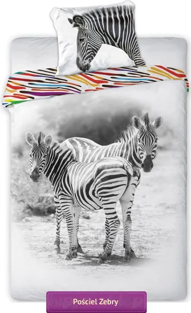 Czarno-biała pościel młodzieżowa w zebry 140x200, 150x200 lub 160x200