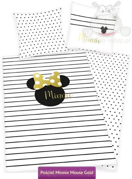 Pościel Myszka Minnie czarno-biała ze złotym nadrukiem 140x200 140x180