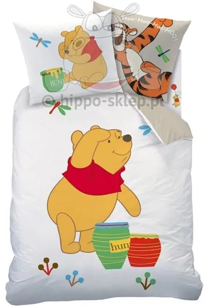 Kubuś Puchatek z dzbankiem miodu - biała strona pościeli