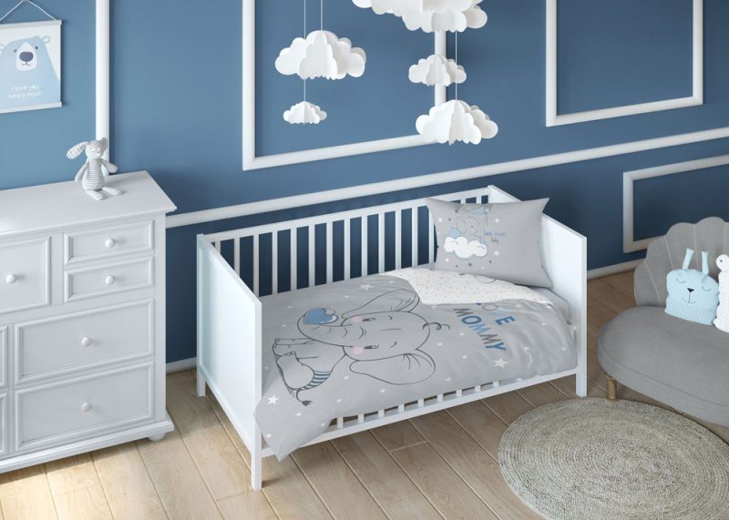 Pościele ze słonikiem do łóżeczka dla niemowlaków 80x120