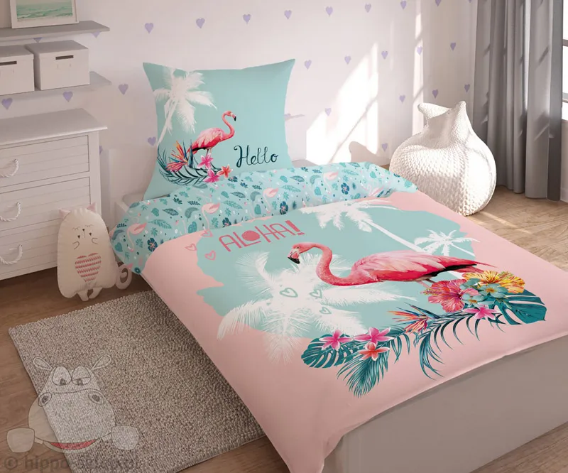 Pościel flaming różowo miętowa 160x200