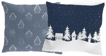 Duża poszewka z motywem zimowym 027, niebiesko-biała, 50x60, 70x80