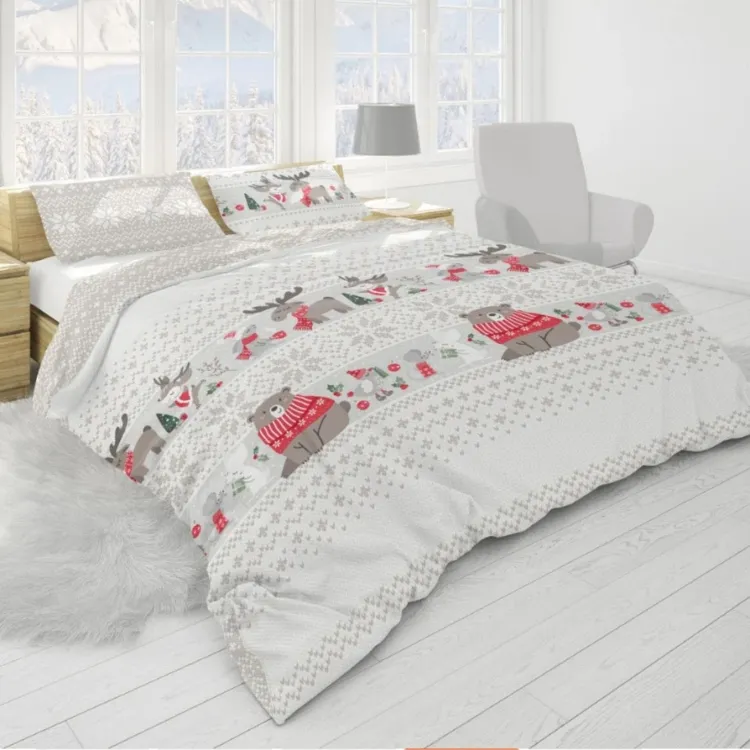 Zimowa pościel świąteczna łosie misie króliczki