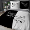 Czarno biała pościel dla dorosłych z napisami 150x200+2x50x60 cm