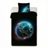 Czarny komplet pościeli z motywem globu 140x200 + 70x80 cm