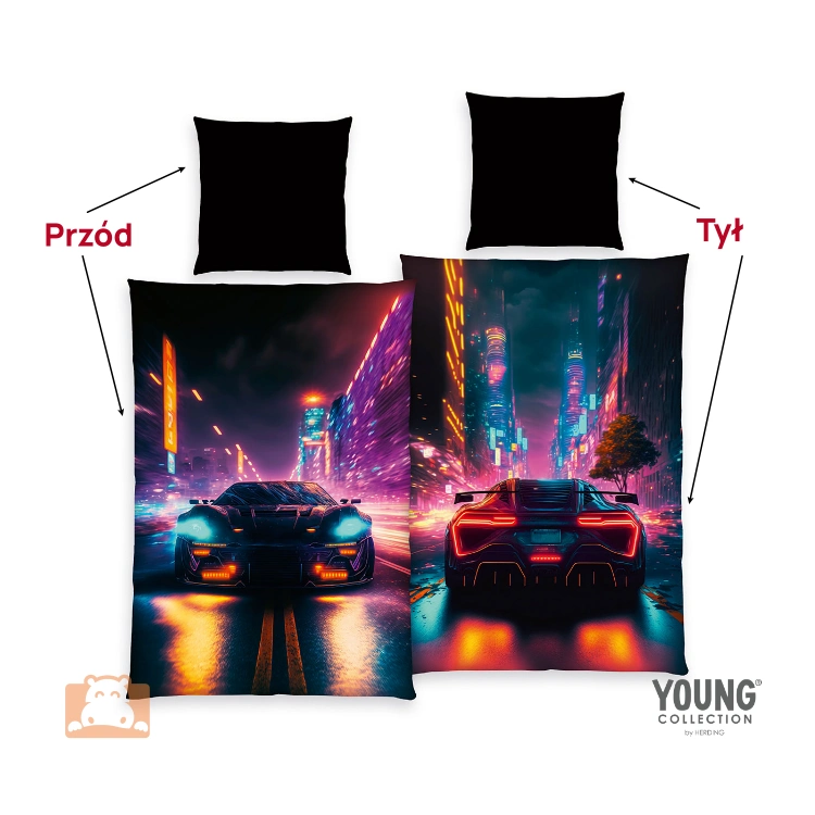 Pościel Neon City Racing 140x200+70x80 young collection