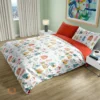 Biało-czerwona pościel bawełniana kolorowe domki