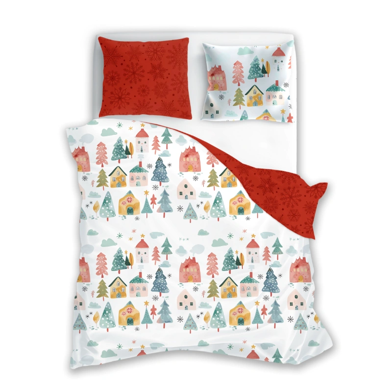 Komplet pościeli domki w lesie 150x200 2x50x60 cm 5904541933443