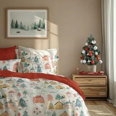 Pościel zimowa kolorowe domki Scandic