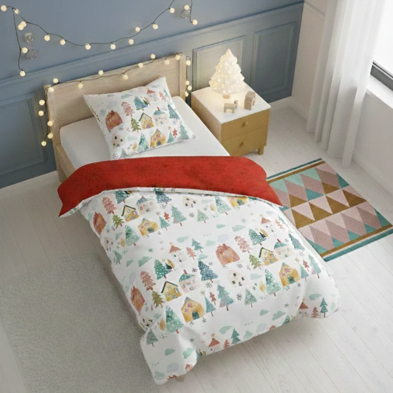 Świąteczna pościel zimowe miasteczko 140x180 50x75 cm