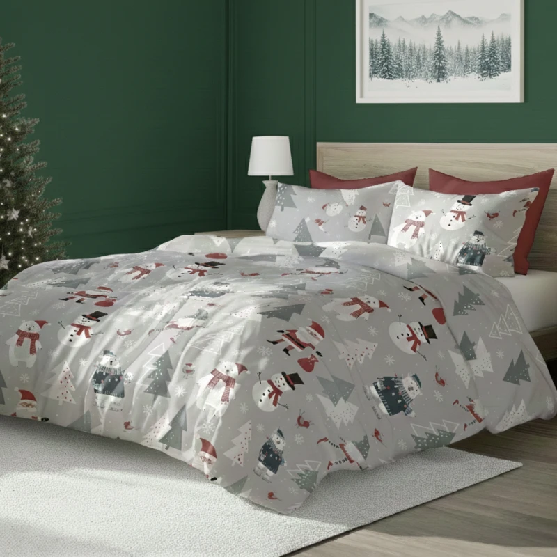 Szara pościel z motywem zimowych postaci 150x200 50x60