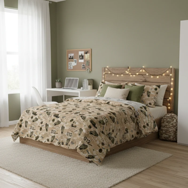 Komplet pościeli z motywem czołgów 160x200 70x80 cm