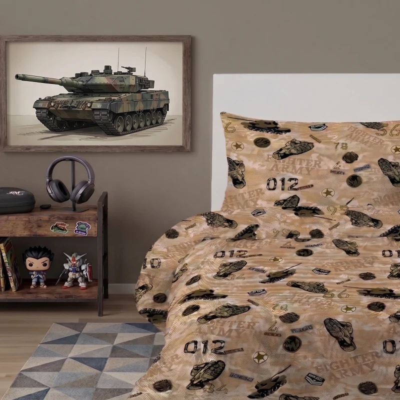 Pancerna pościel z motywem militarnym 150x200 + 50x60 cm