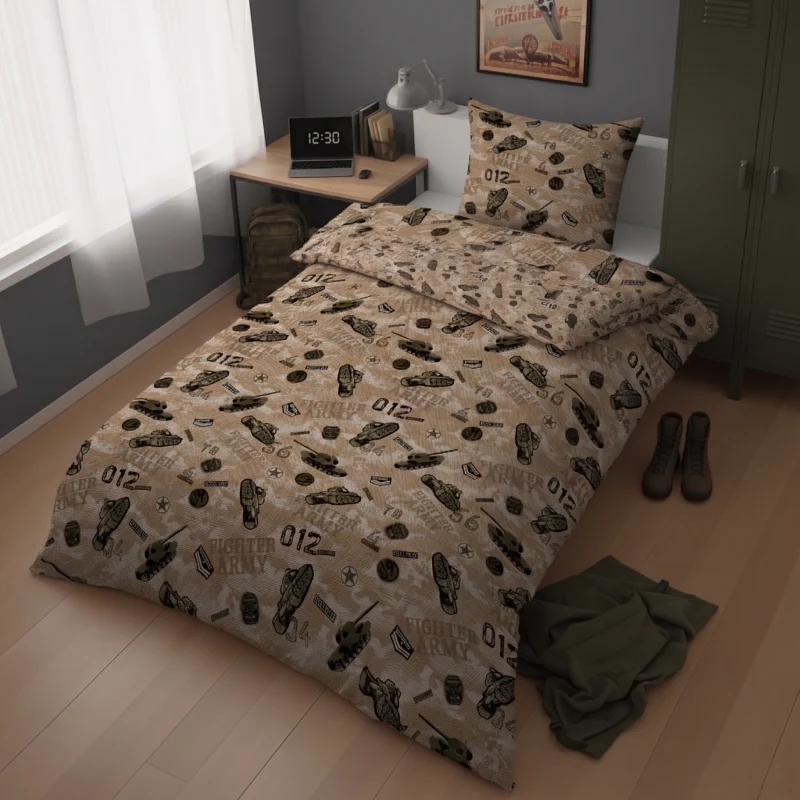 Pokój nastolatka w stylu militarnym pościel w czołgi